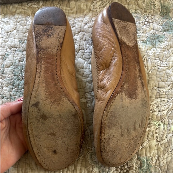 Tory Burch Tan Leather Flats with Logo Medallion - Picture 2 of 5